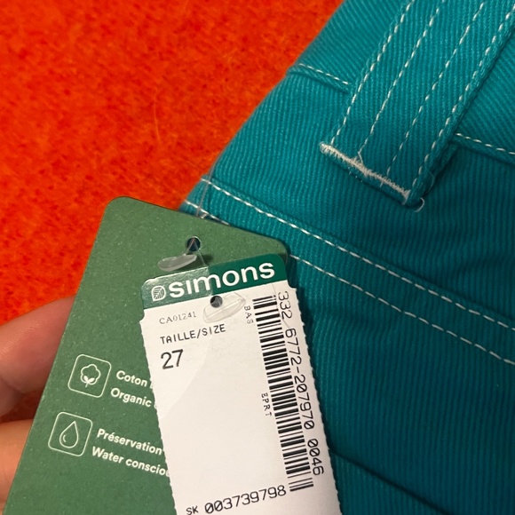 Teal organic cotton boho high rise wide-leg carpenter jeans NWT - Picture 11 of 12